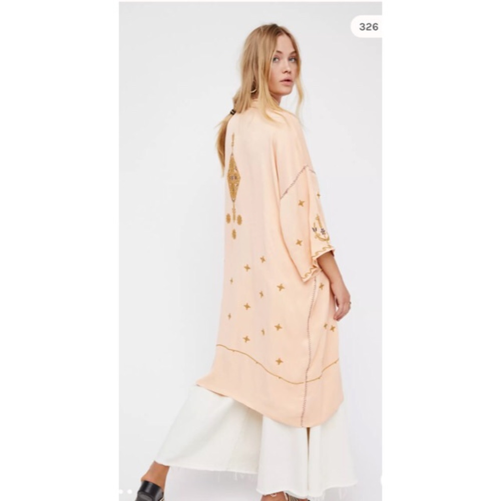 Free People Embroidered Satin Kimono Jacket